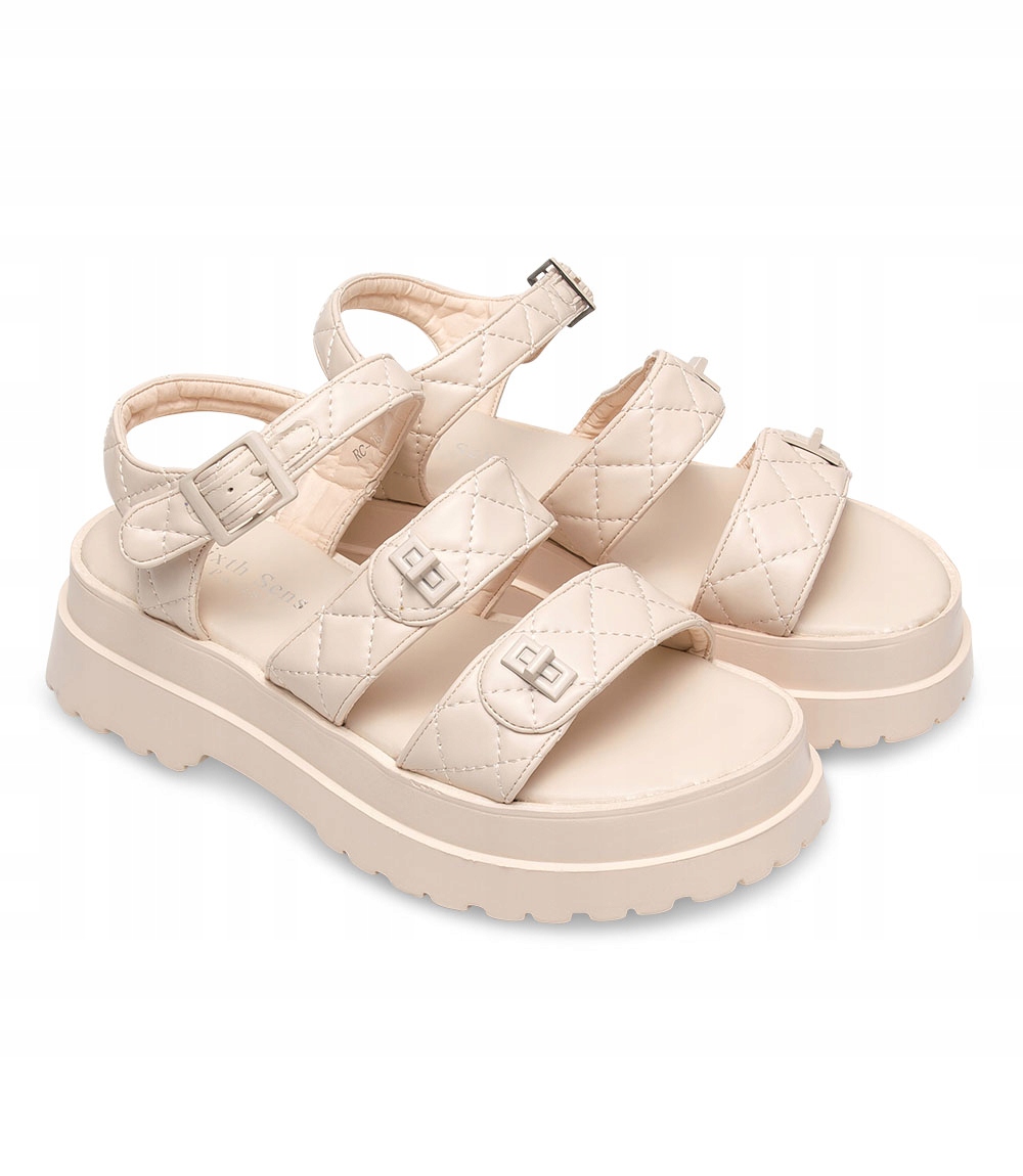 Pikowane sandały na grubej podeszwie Beżowe 39 Rozmiar 39