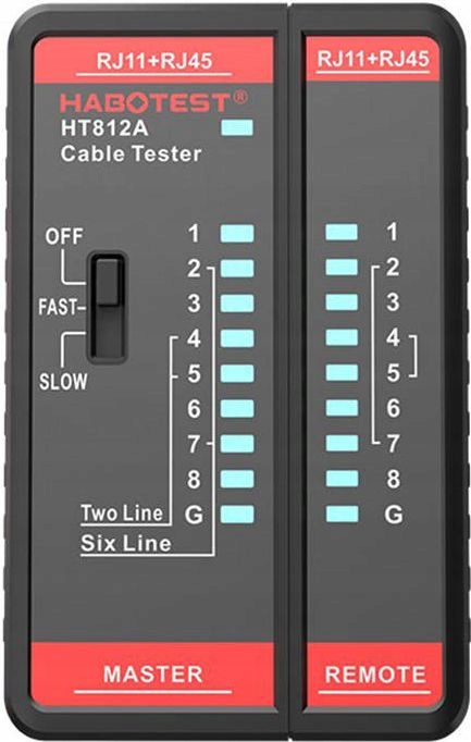

Tester przewodów sieciowych RJ11/RJ45, HT812A