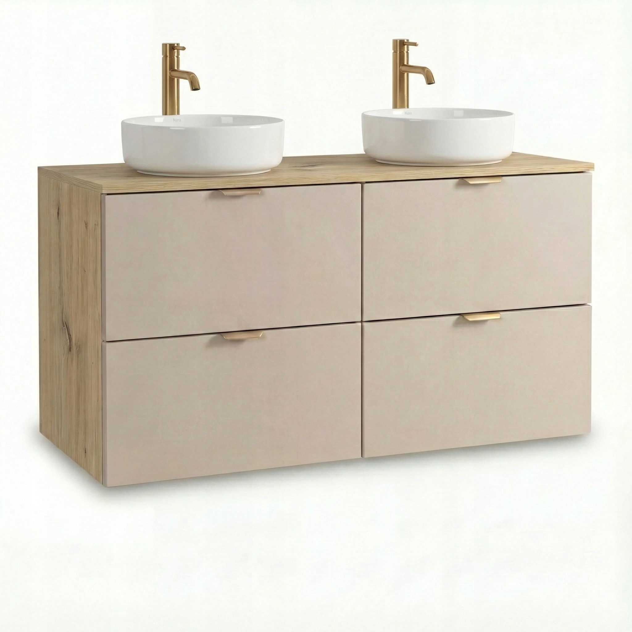 Skříňka 120 cm 4 zásuvky, 2 umyvadla na desku Kašmír/Dub artisan Orio