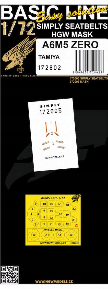 Hgw 172802 1/72 A6M5 Zero (Tamiya) Seatbelts Masks Basic Line
