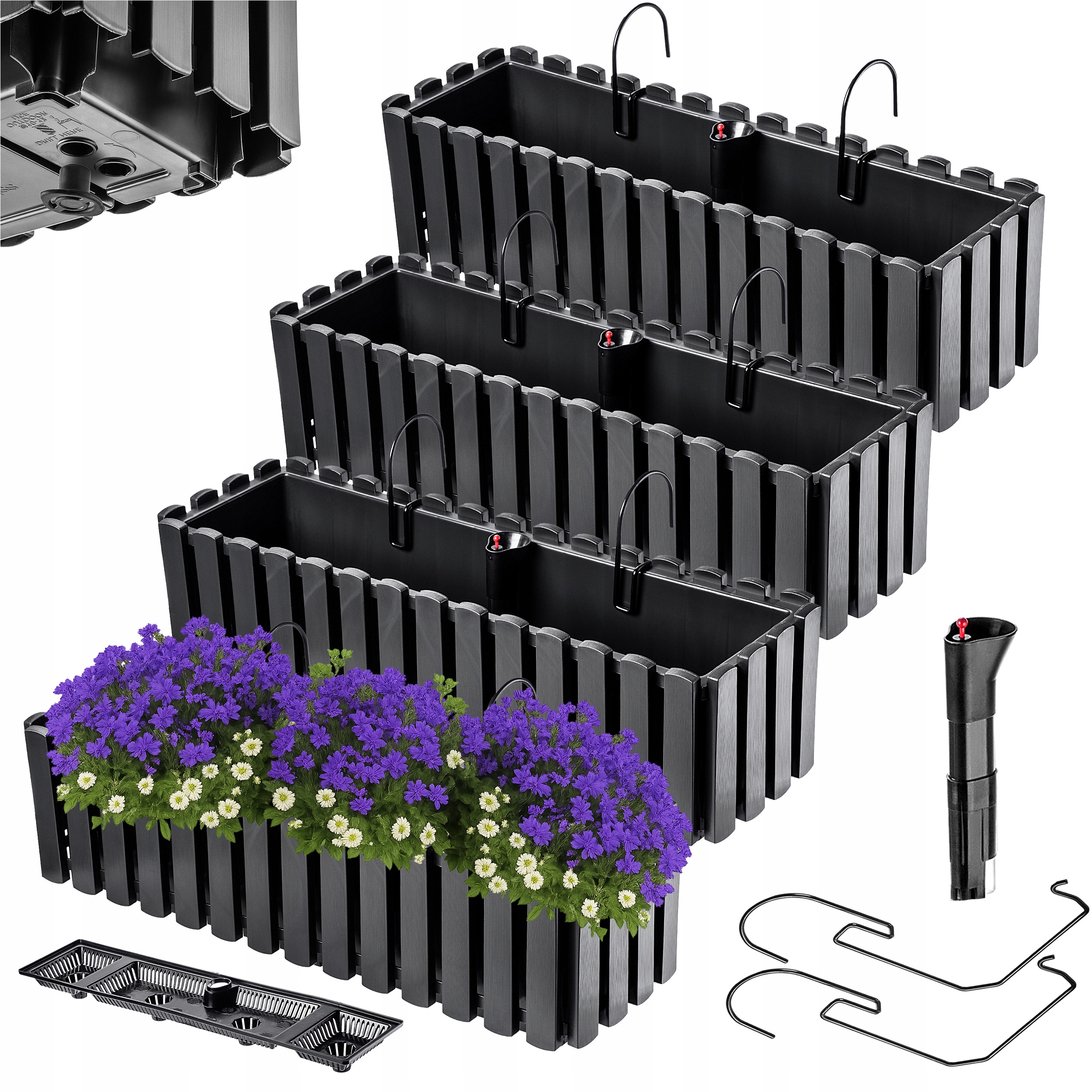 4x Balkonová Skrinka Kvetináč 60 cm Kvetináč Na Kvety Zábradlie Antracit