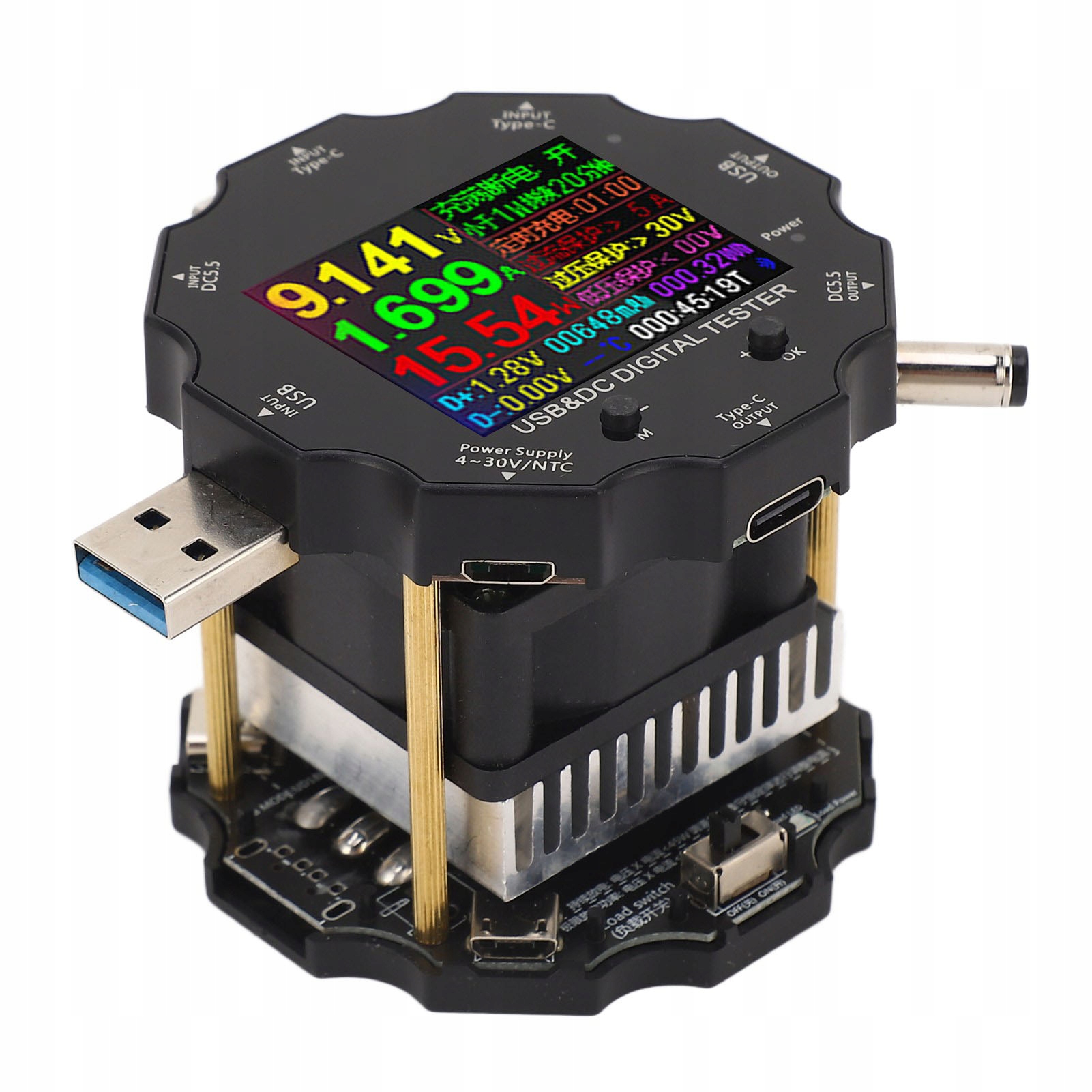 Tester USB 65 W Bluetooth Cyfrowy Napięcie Prąd Rezystancja Moc N0