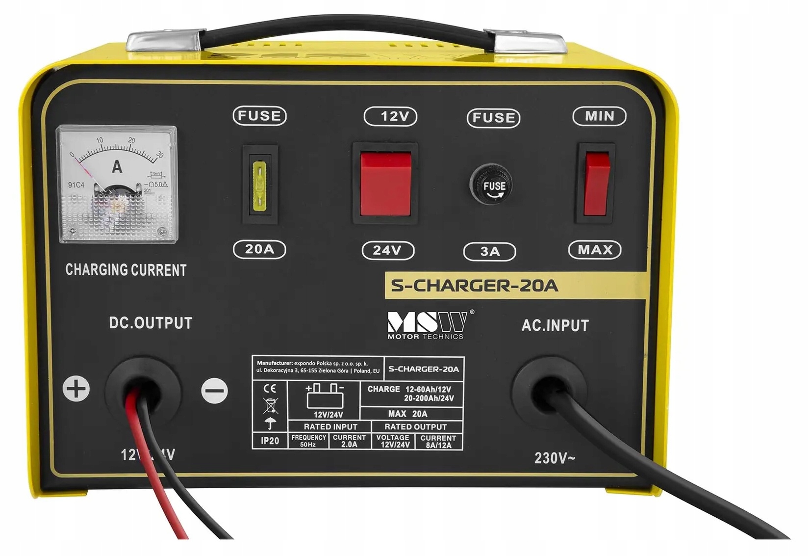 Prostownik do akumulatorów auto 12V 24V 12A MSW S-CHARGER-20A 10060143