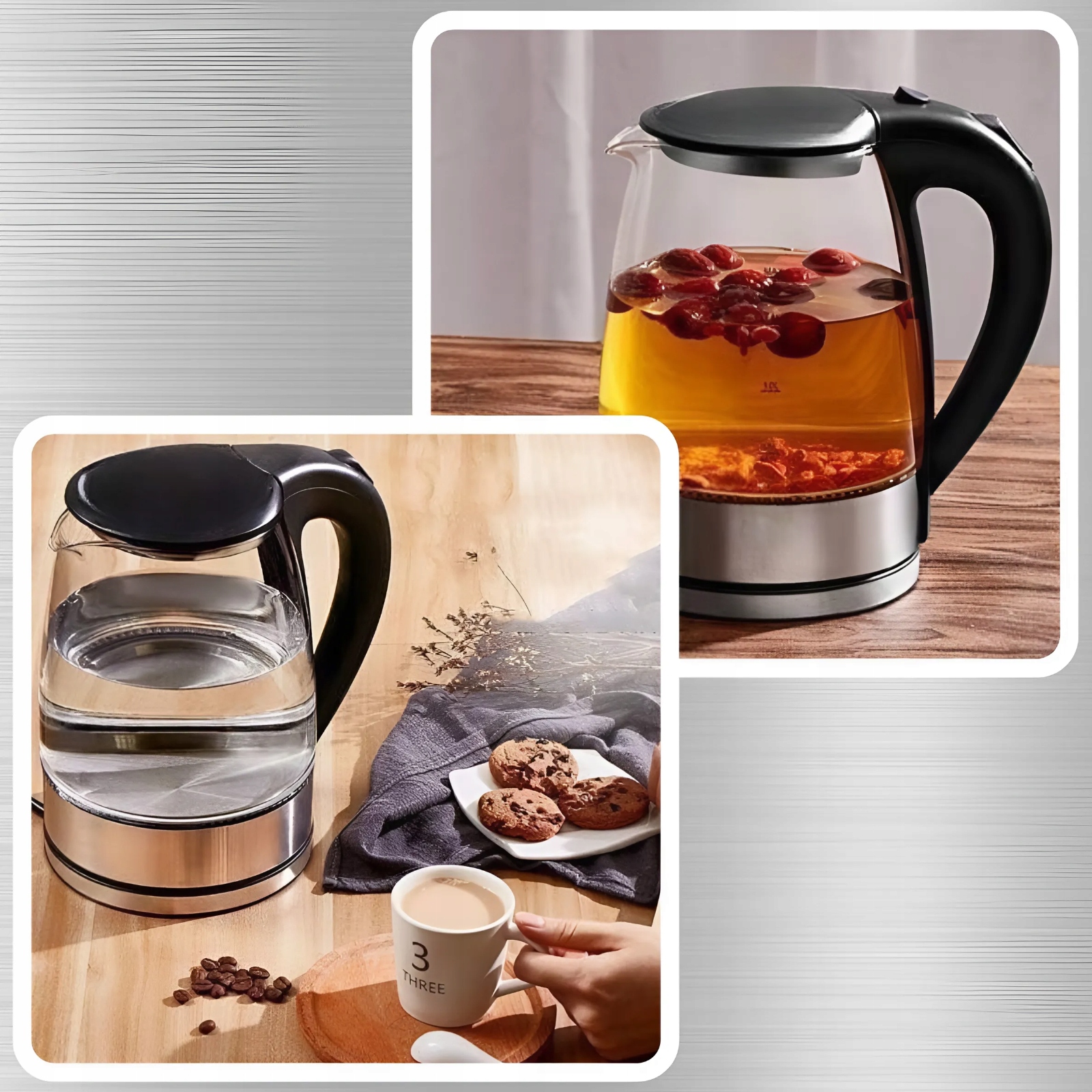 CZAJNIK ELEKTRYCZNY PODŚWIETLANY PRZEZROCZYSTY SZKLANY 1,7L 2200W DOMOWY Kolor dominujący przezroczysty