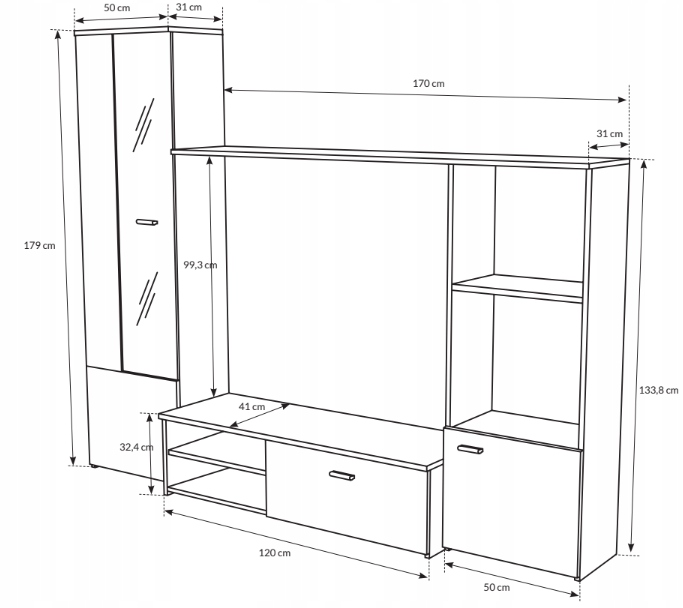Meblościanka Hugo witryna z szybą szafka RTV komoda biała meble do salonu Marka inna