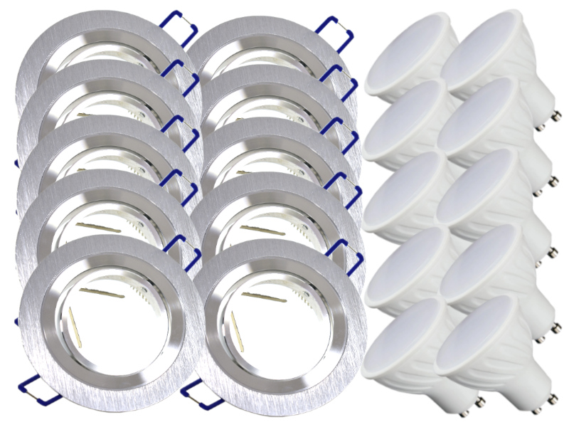 10x Hliníková Lampička Inox Ocel Kartáčovaná Led Žárovky 1,5W