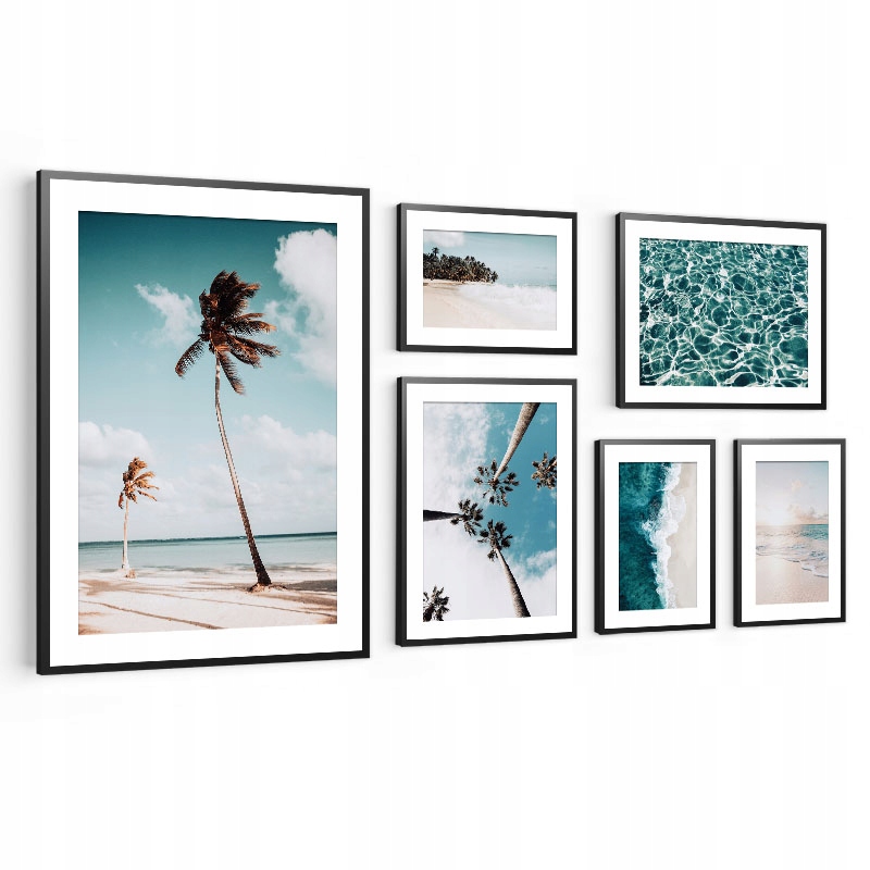 Komplet Obrazov Sada 6ks Plagáty v ráme Pláž more do obývačky