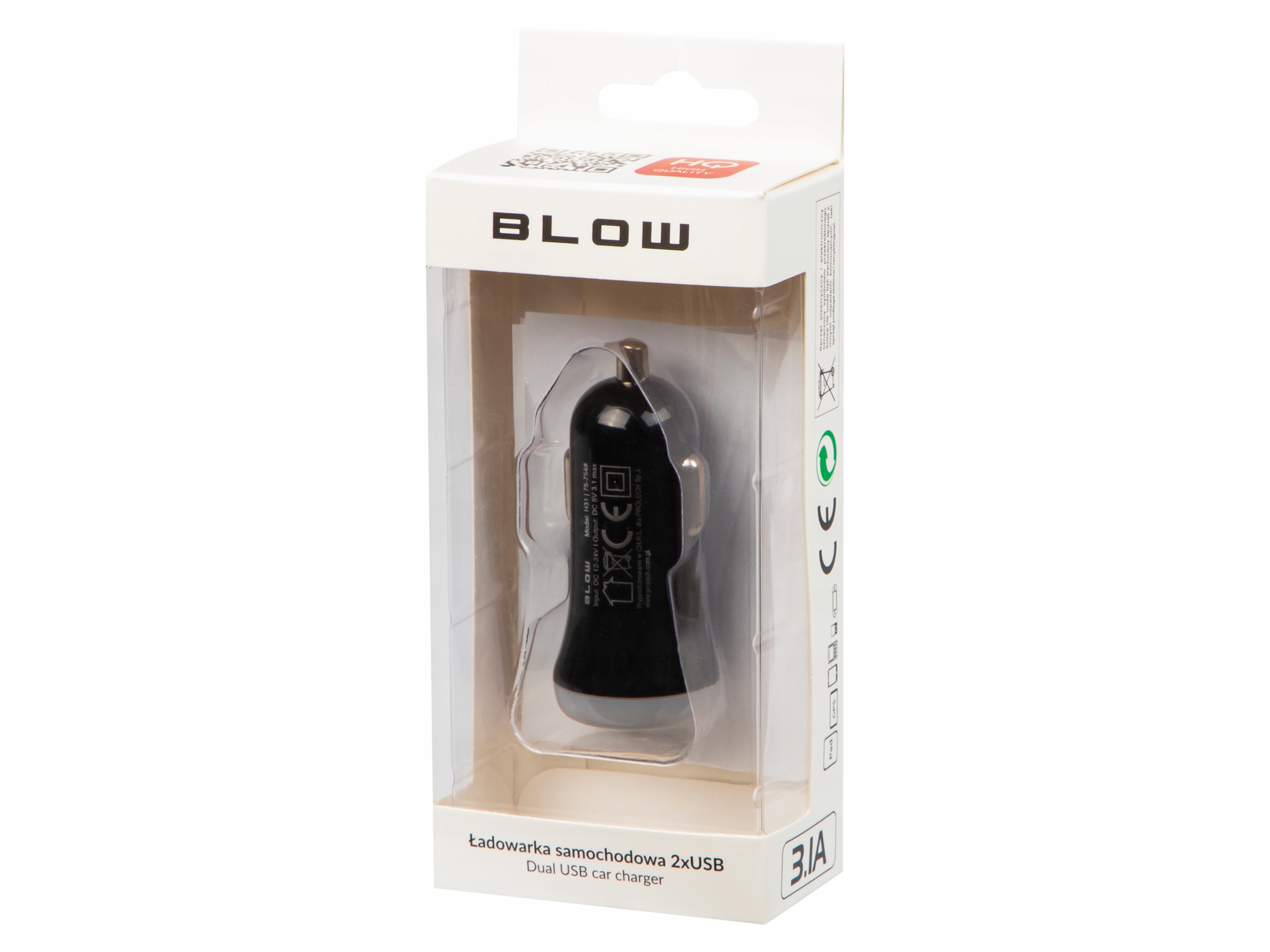 Ładowarka samochodowa szybka BLOW 2x USB 3,1A 5V EAN (GTIN) 5900804107125