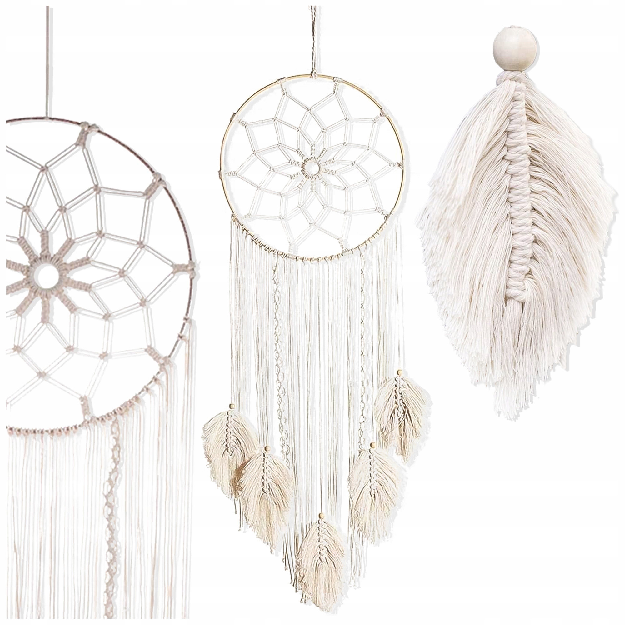 MAKRAMA NA ŚCIANĘ BOHO OZDOBA ŚCIENNA ZE SZNURKA ŁAPACZ SNÓW WISZĄCY LIŚCIE