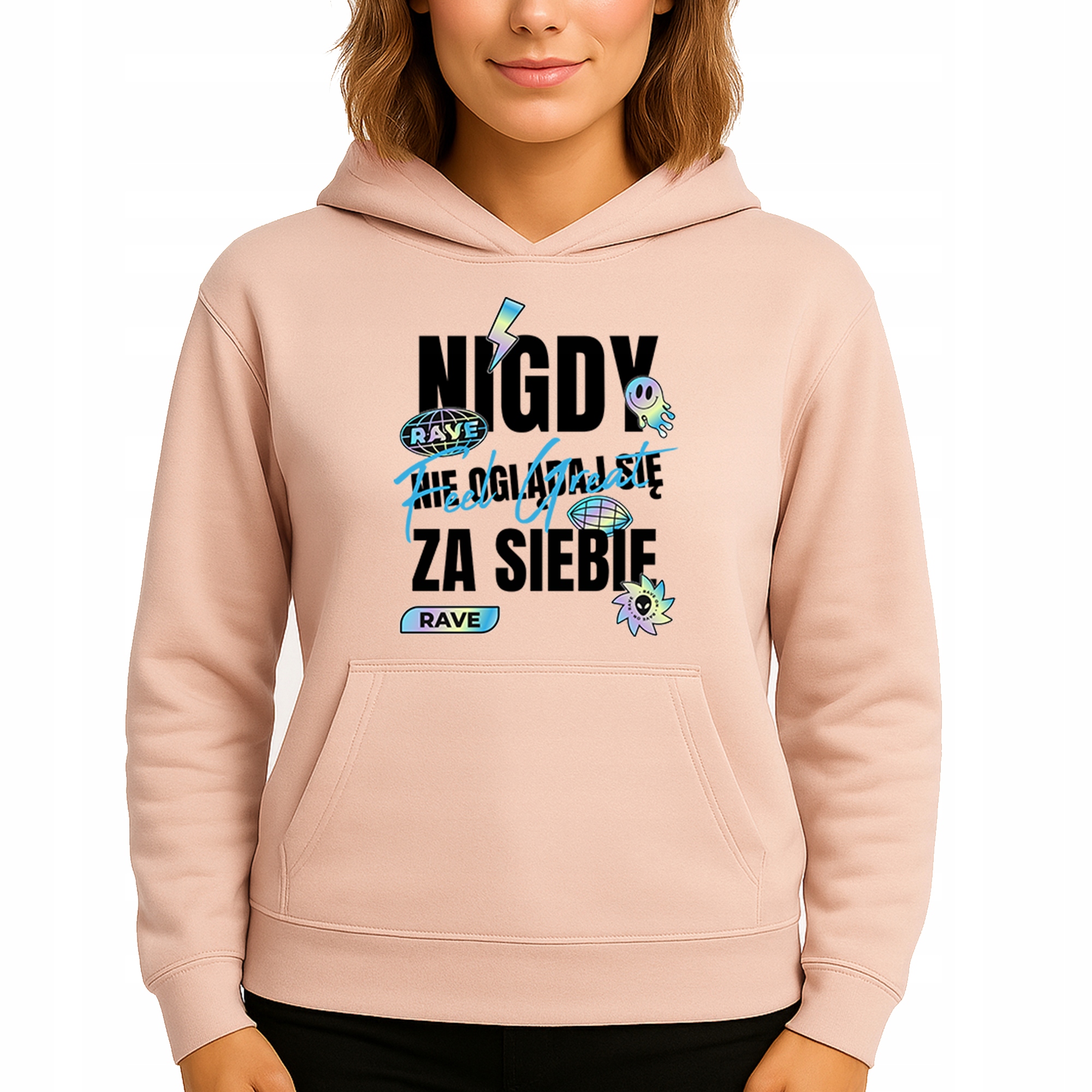 Mikina S Kapucí Broskvová Hoodie Bavlněná Módní Feel Great Vel S