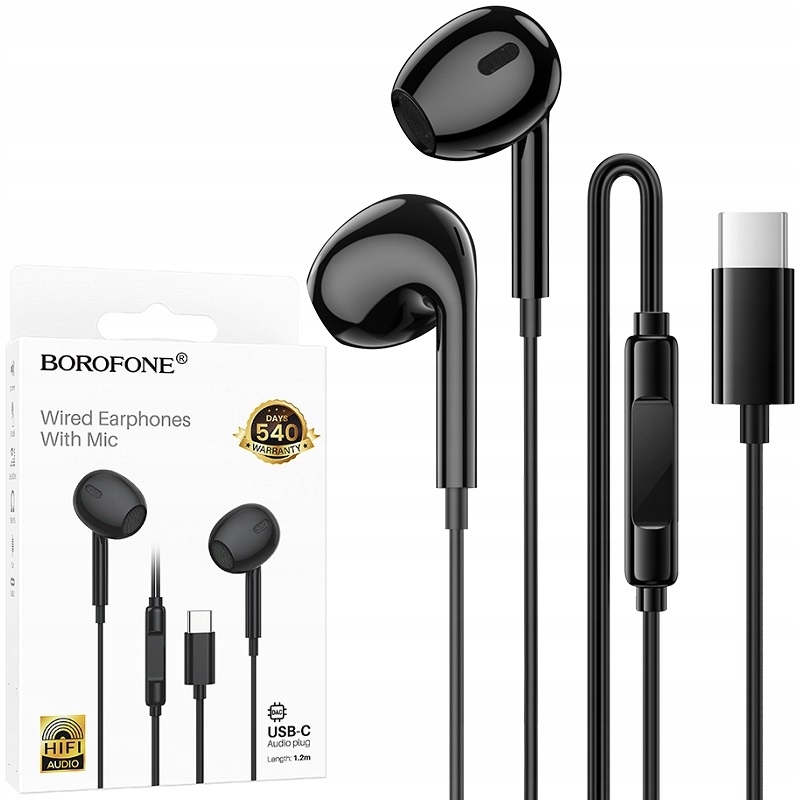 Słuchawki douszne Borofone BM30 Max Acoustic czarne z DAC USB Type-C
