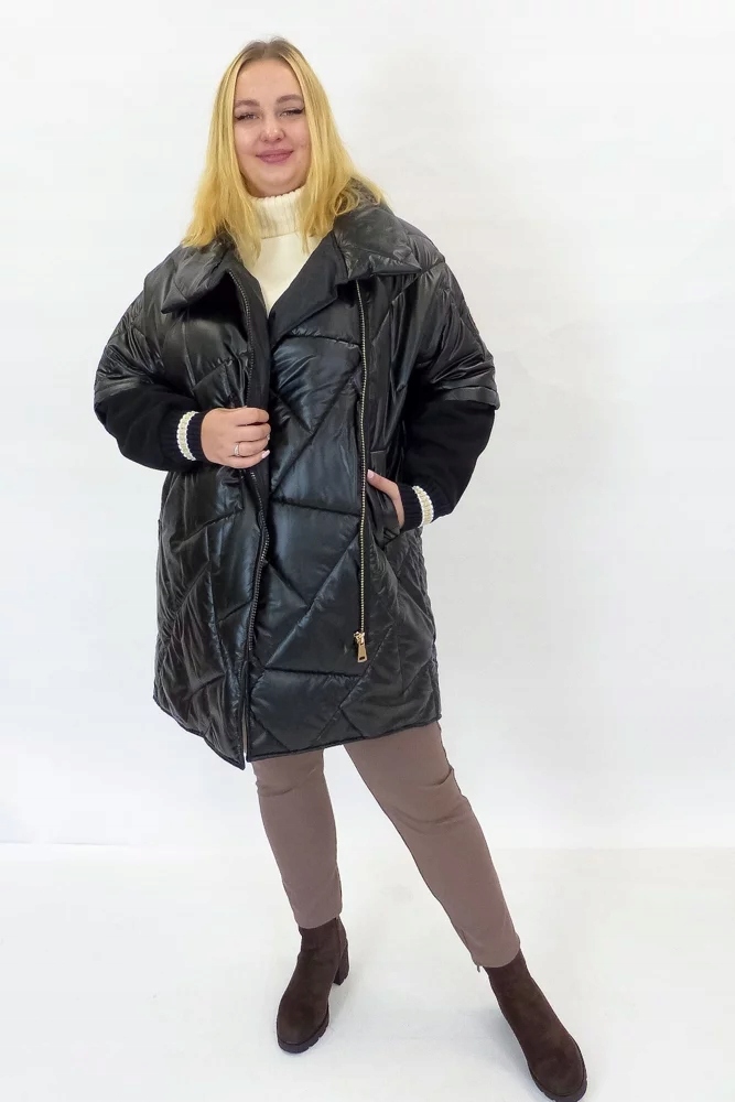 Dlouhá prošívaná dámská bunda Bella Dame Černá 42