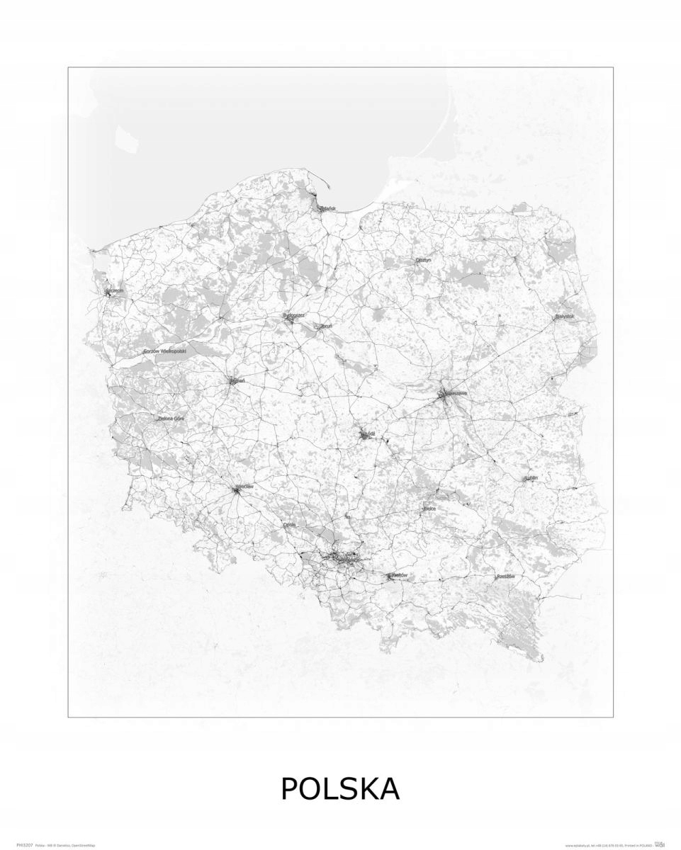 

Czarno biała mapa Polski Poland Plakat 40x50 cm