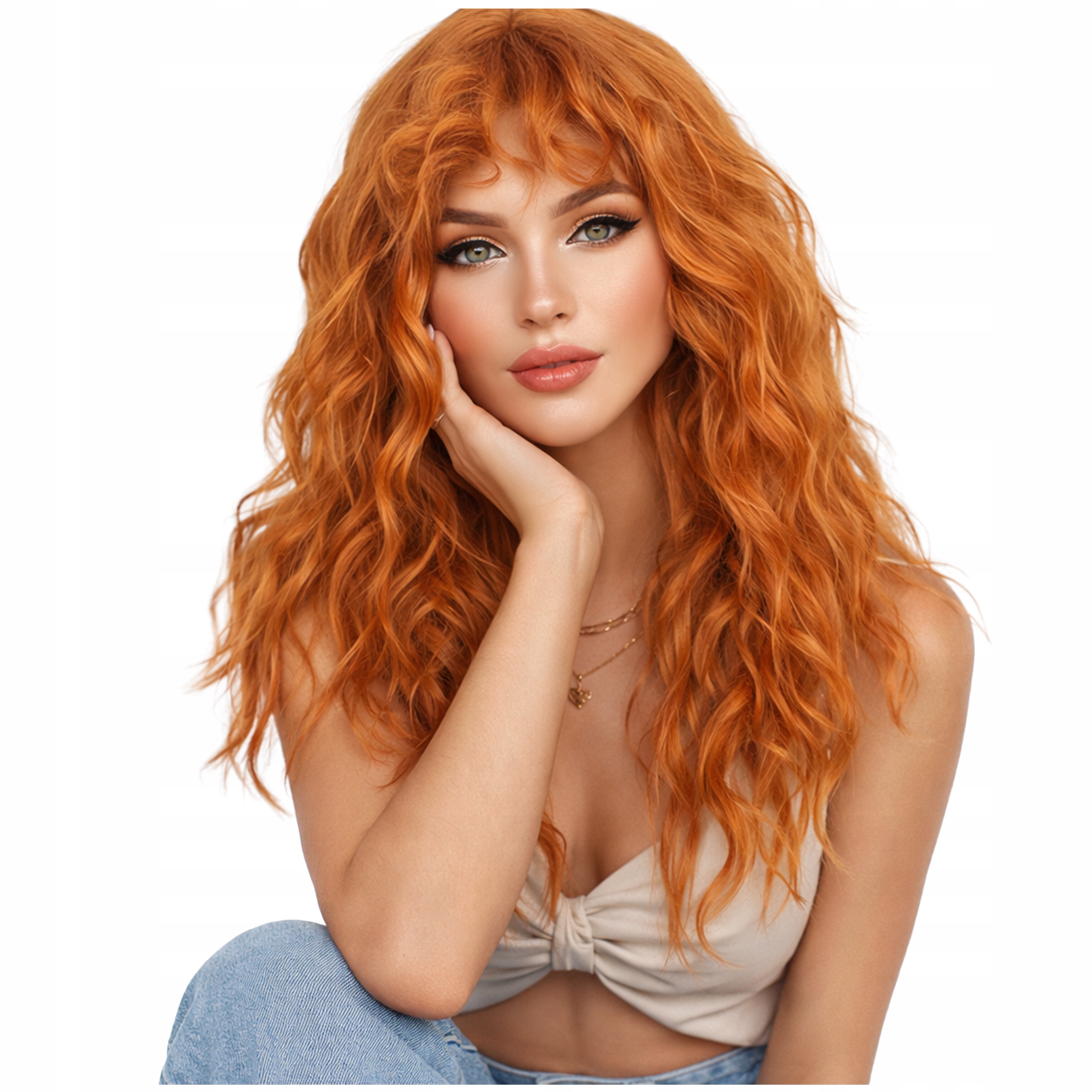 Peruka damska Ruda Jak Naturalna długie kręcone włosy Rude peruki z Grzywką