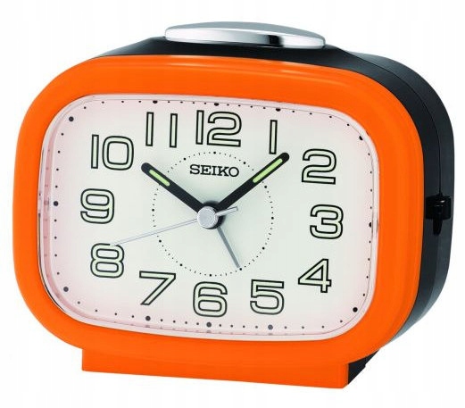 Oranžový Budík Seiko QHK060E, Hlasitý Alarm, Tichý Mechanismus Snooze