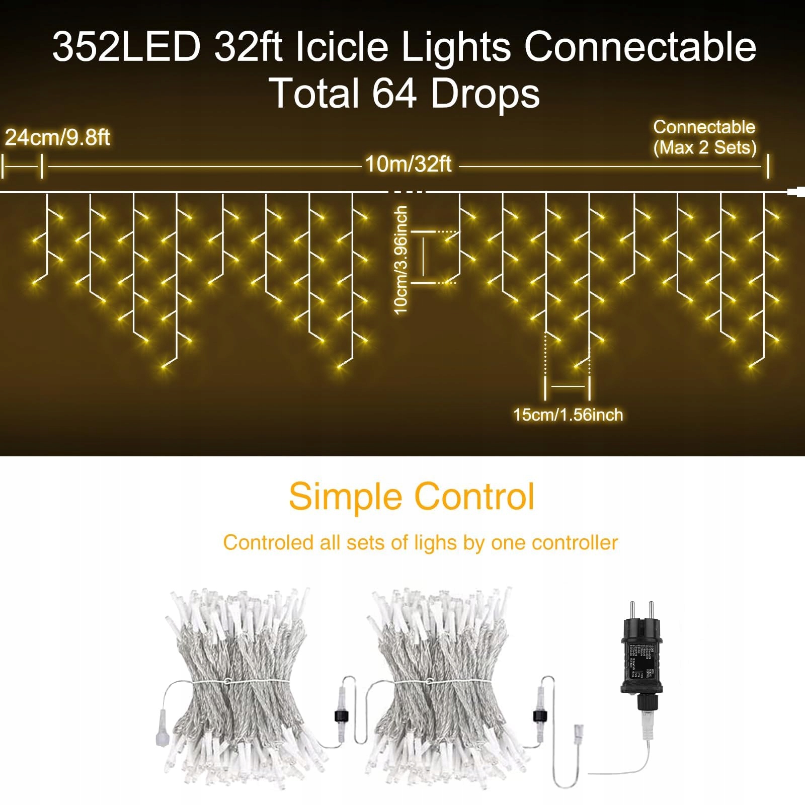 TARGETONE LAMPKI CIEPŁE BIAŁE KURTYNA ŚWIETLNA ZEWNĘTRZNA 10M 352 LED IP44 — miniatura 6