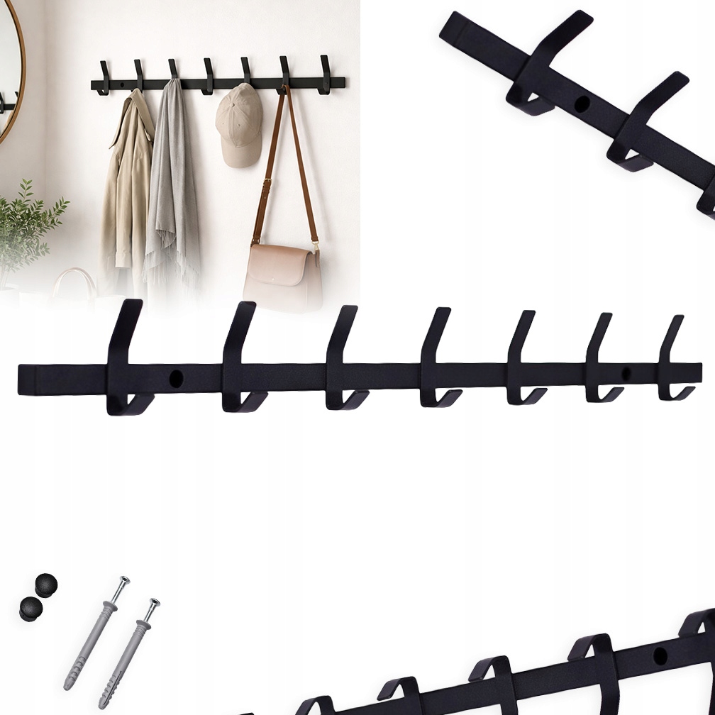 Nástěnný Věšák Na Oblečení Se 14 Háčky, Držák Černý, 70 CM