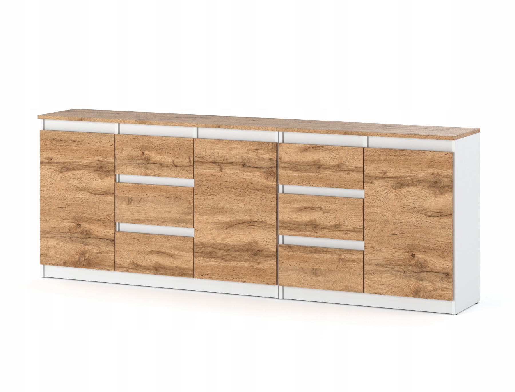 Komoda Zestaw Lux Biala Wotan Szafka 6 Szuflad 3 Drzwi Duza 200cm do Salonu