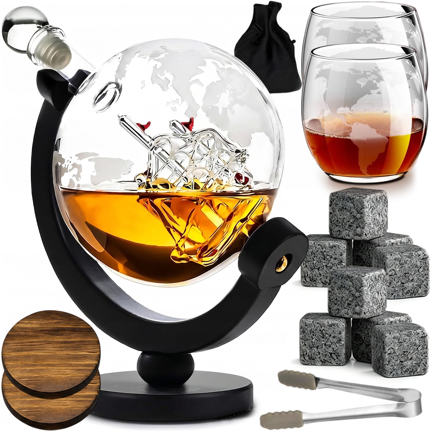Sada Karafa A 2 Skleniček Na Whisky, Víno, Náramky Jako Dárek Pro Muže