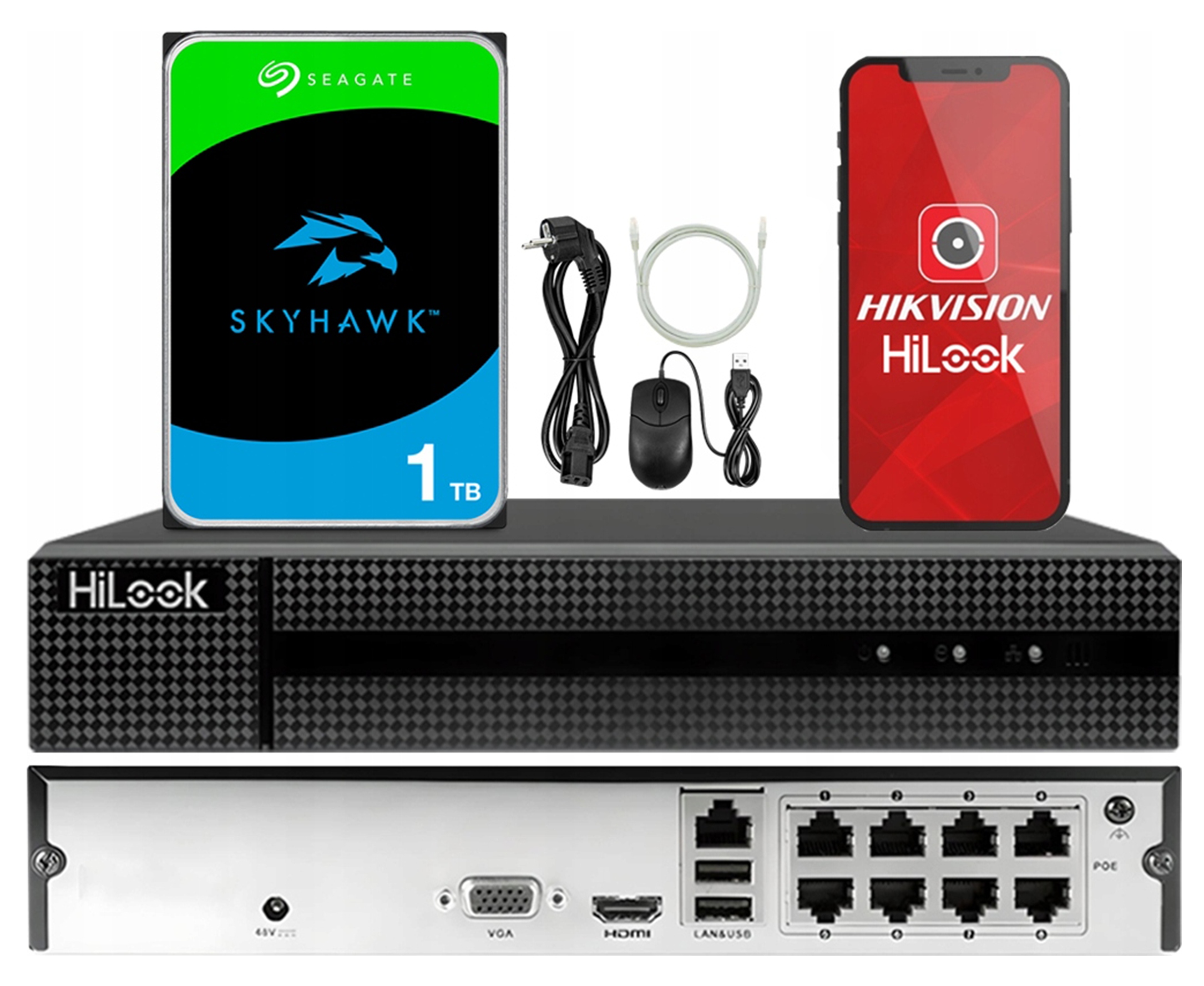 Záznamník pro monitorování Ip 8 kanálů PoE Hilook By Hikvision 1TB disk