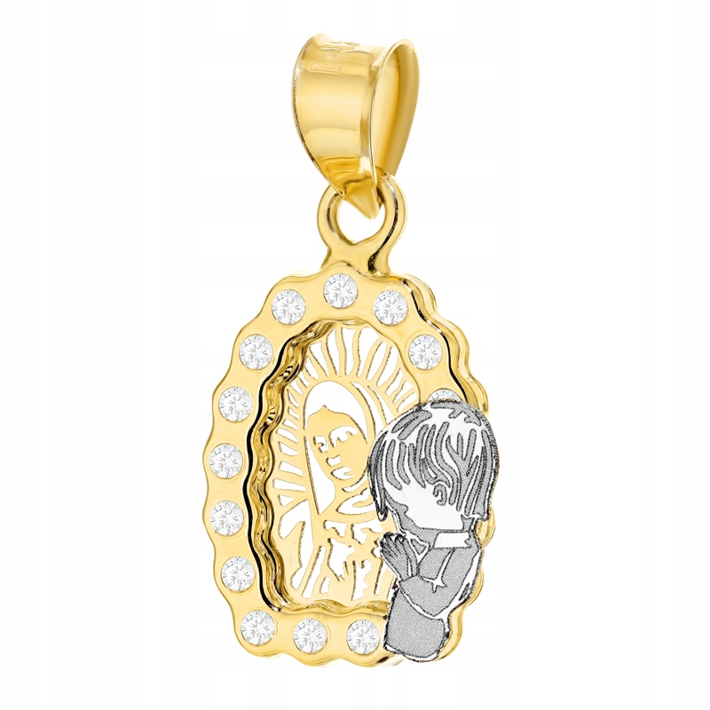 Zlatý Medailonek pr. 585 Matka Boží se Zirkony Křest Svaté Přijímání Krabička