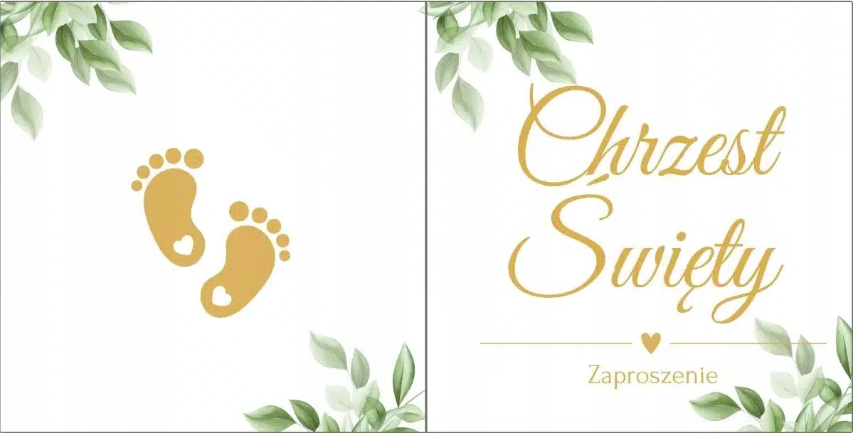 ZAPROSZENIE NA CHRZEST ŚWIĘTY STÓPKI 10SZT. LISTKI 14x14cm Marka Party Collection