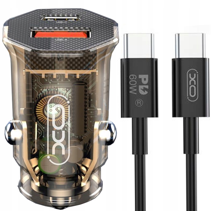 

Szybka Ładowarka samochodowa 30W 3A Usb-c kabel