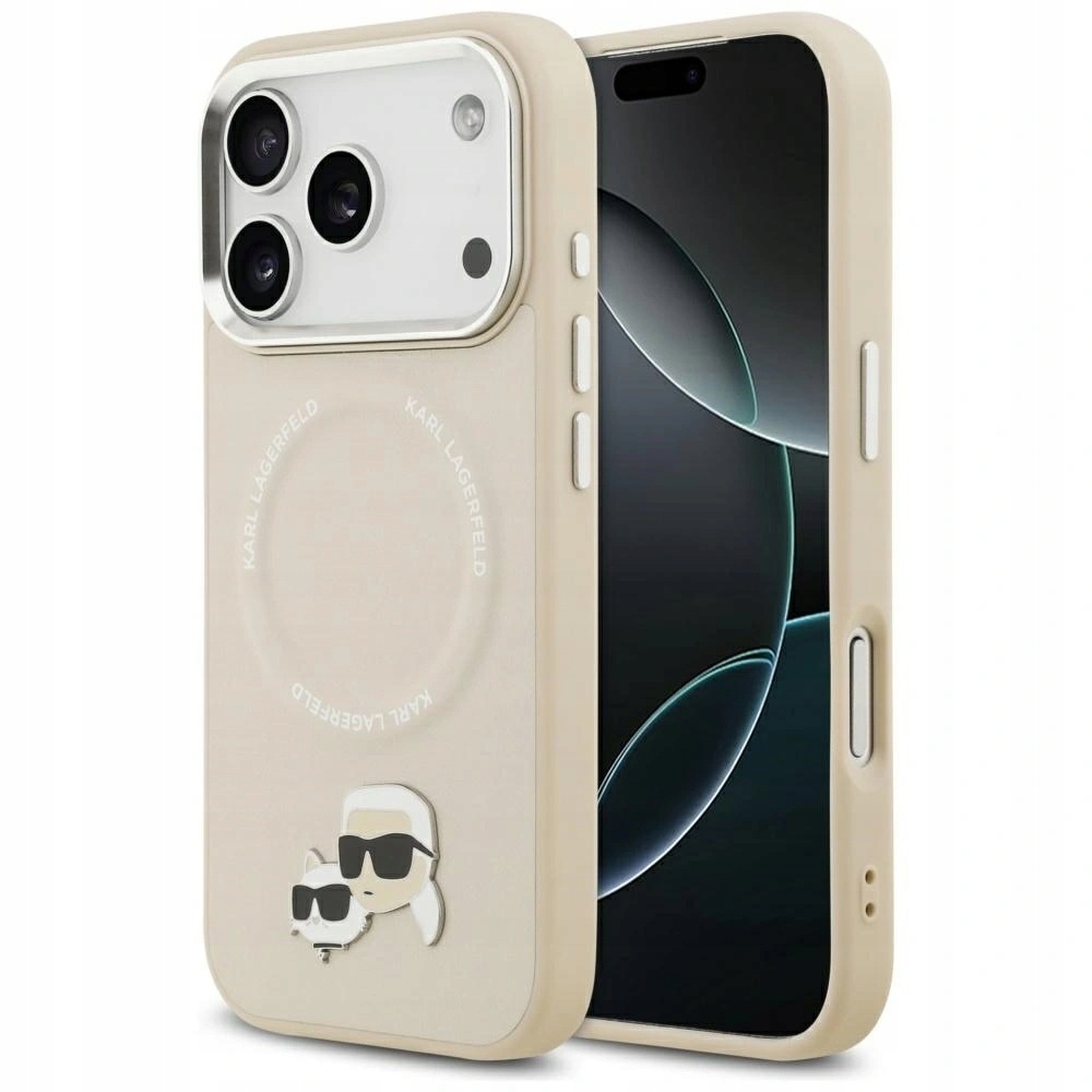 Pouzdro Karl Lagerfeld Karl & Choupette Pins MagSafe iPhone 17 Pro béžové