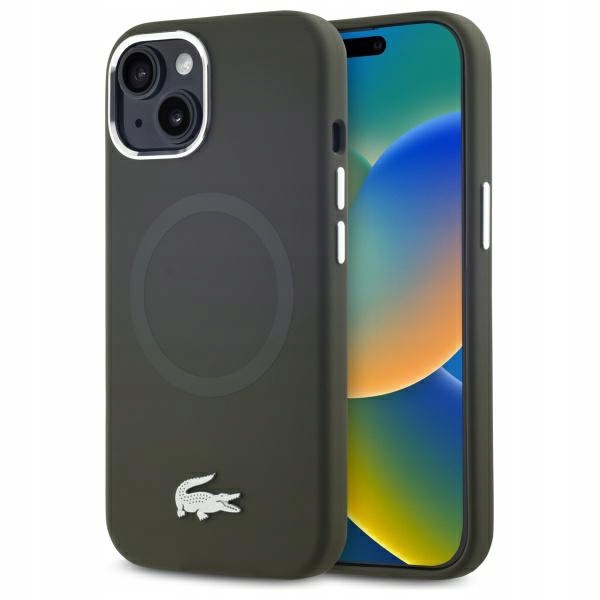 Pouzdro Lacoste pro iPhone 15 6.1" zelené hardcase Silicone Croco Logo MagSafe