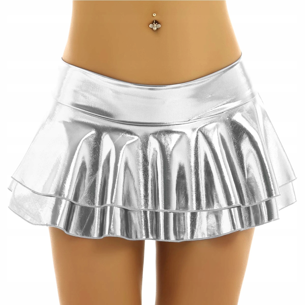 SEXY SREBRNA PLISOWANA MINI SPÓDNICZKA VINYL L Marka inna
