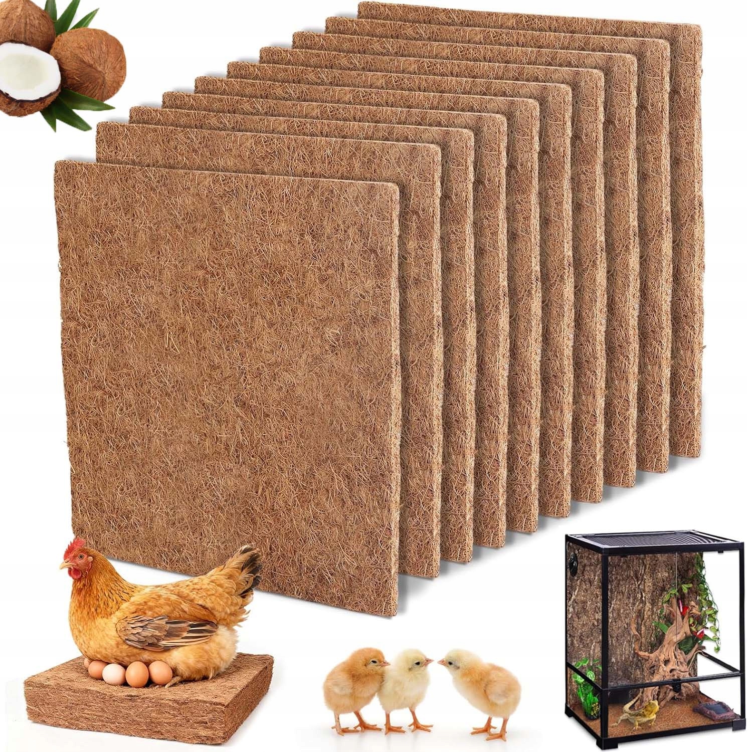 Levně Kokosová Podložka 30X30 CM 10 Ks Pro Králíka Křečka Kurník Přírodní Podklad