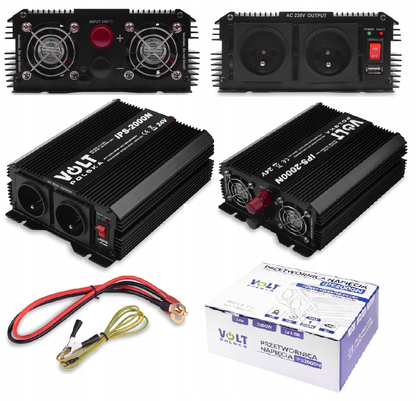 Przetwornica napięcia prądu 24V/230V Ips 2000N 1000W /2000W Usb Volt Polska
