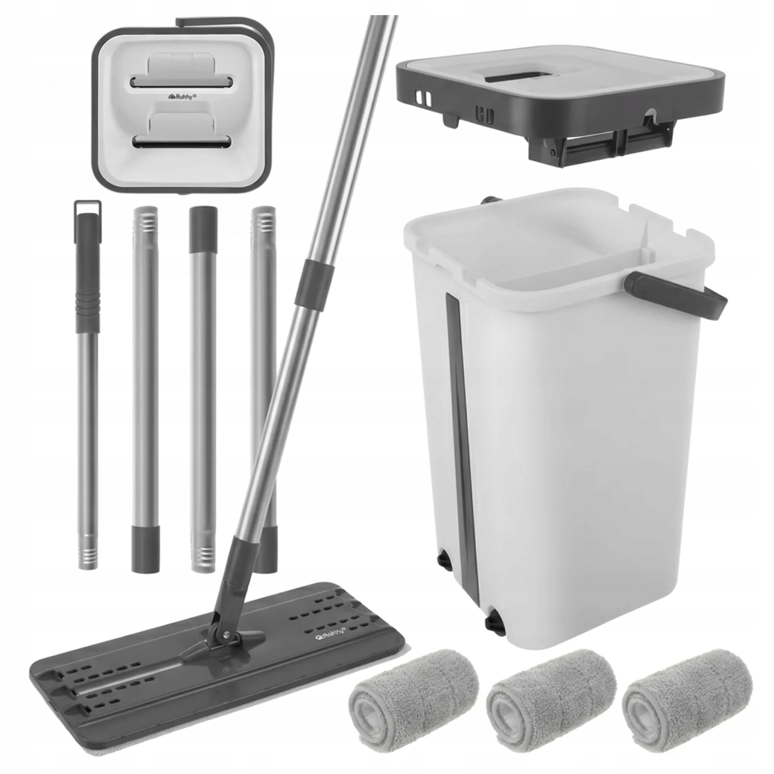 Plochý mop s kbelíkem Dvoukomorový set 2x Mikrovláknová vložka 11 L Odšťavňovač