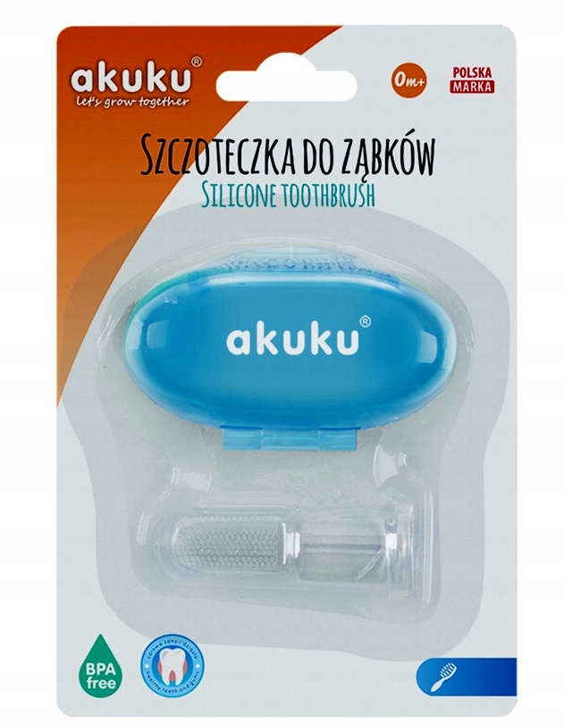 AKUKU SZCZOTECZKA DO MYCIA ZĘBÓW I MASAŻU DZIĄSEŁ NA PALEC + ETUI 0m+ A0263 Marka Akuku