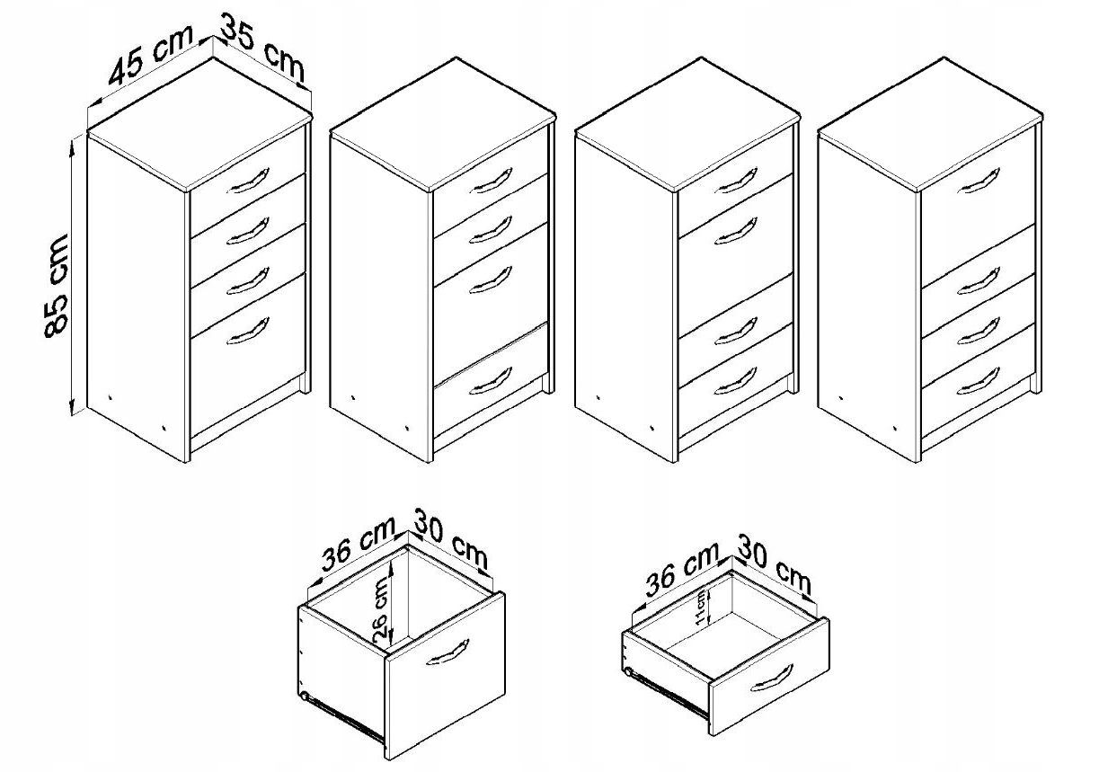 Komoda szafka, słupek z szufladami K026 DĄB SONOMA - BIAŁY Marka bez marki