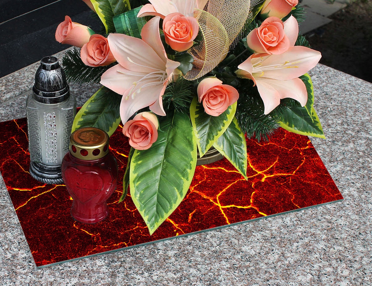 Podstawka pod ZNICZE Szkło Hartowane ze wzorem Czerwony MARMUR 30x22cm Motyw inny