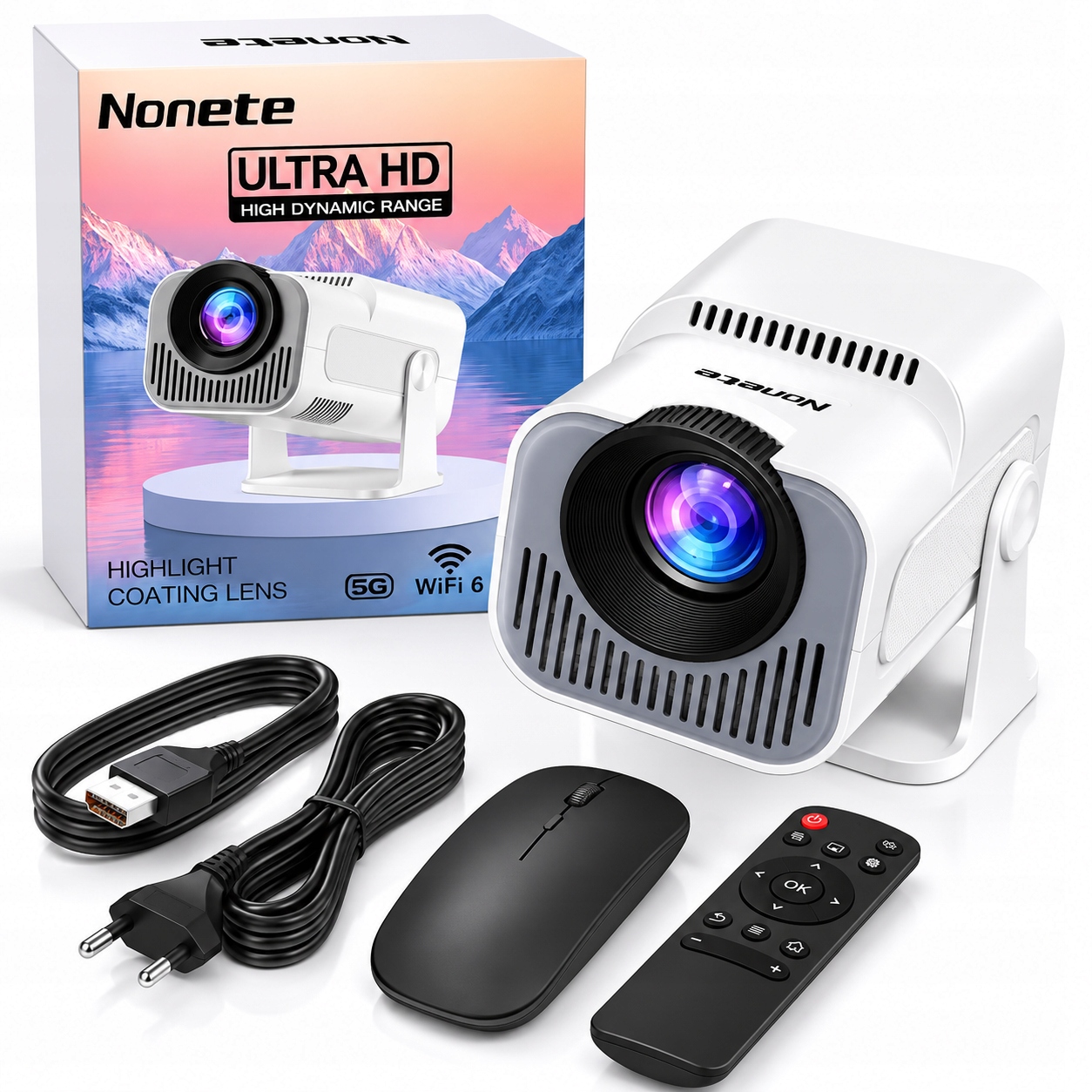 Projektor Multimedialny Nonete NT30 WiFi 6 Bluetooth 5.2 Android Full Hd 4K