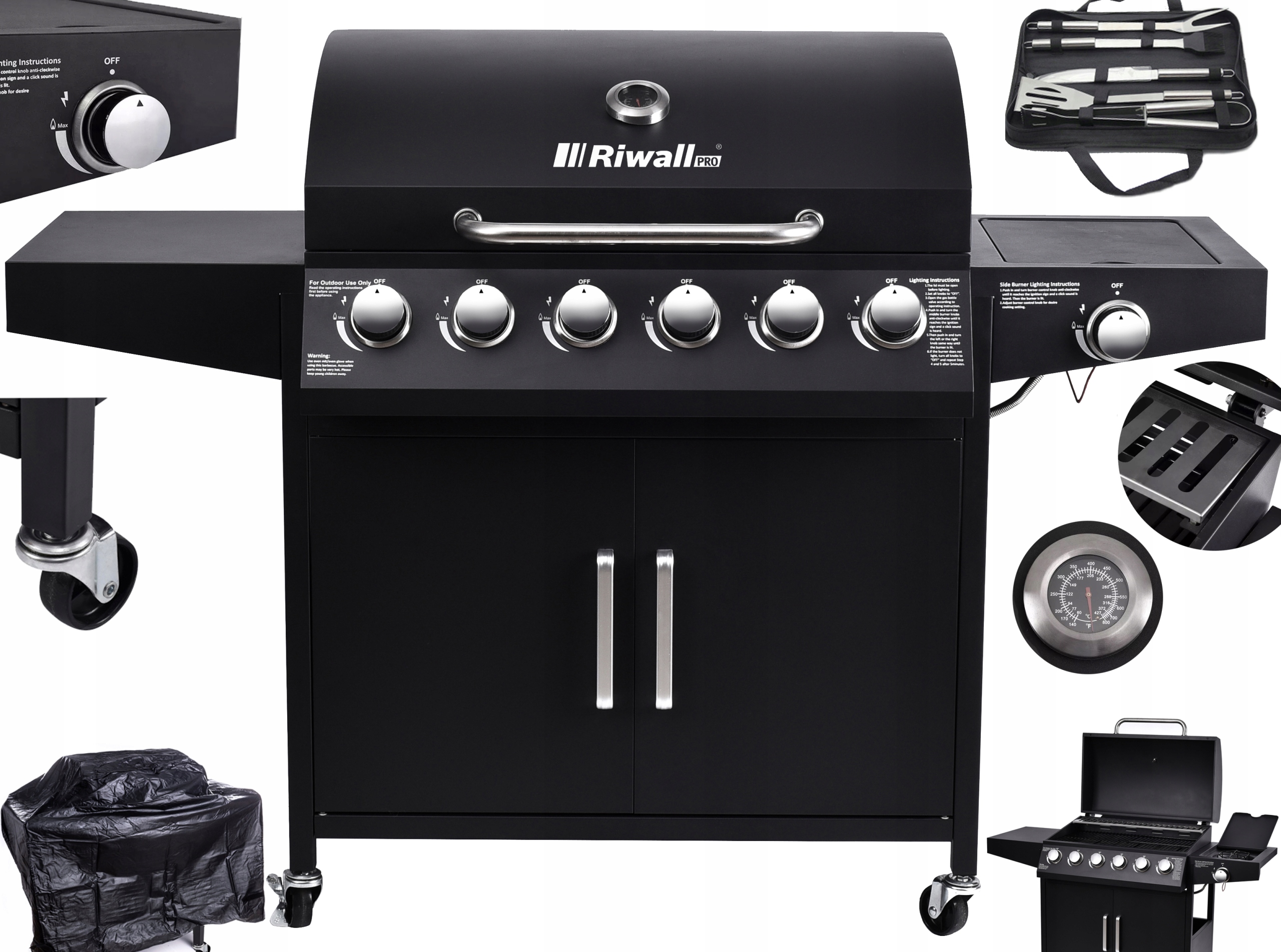 

Grill Gazowy 20,3kW Ogrodowy Ruszt Pokrowiec 7 Pal