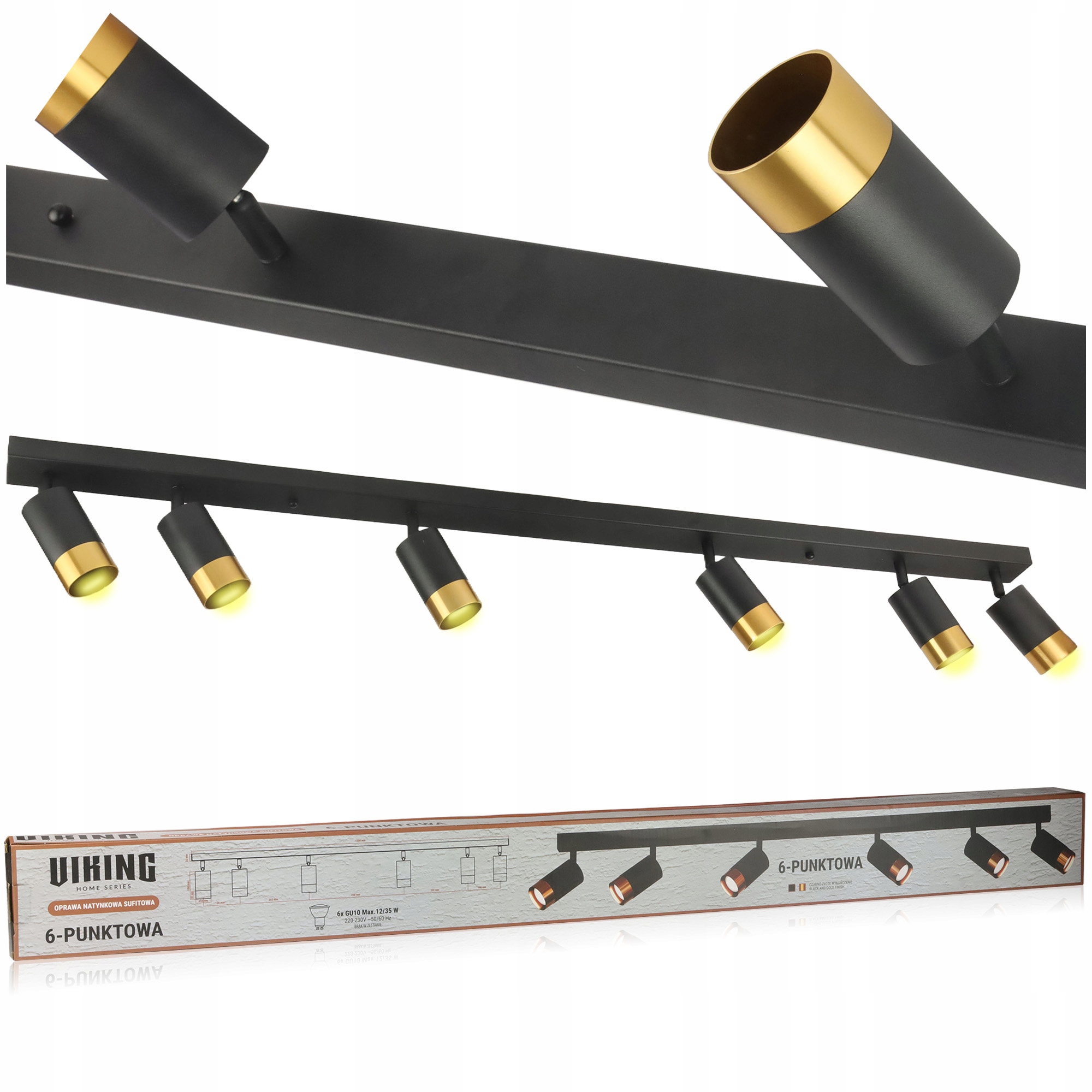 Lampa Sufitowa Wisząca Czarna Sześcio Punkotwa Reflektor Loft Regulowana