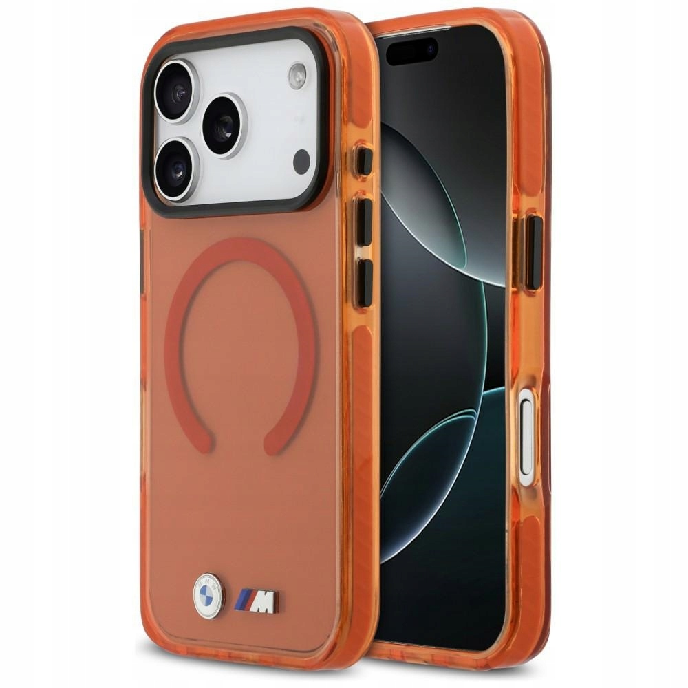 Pouzdro Bmw M IML Shockproof Metal Logos MagSafe pro iPhone 17 Pro oranžové