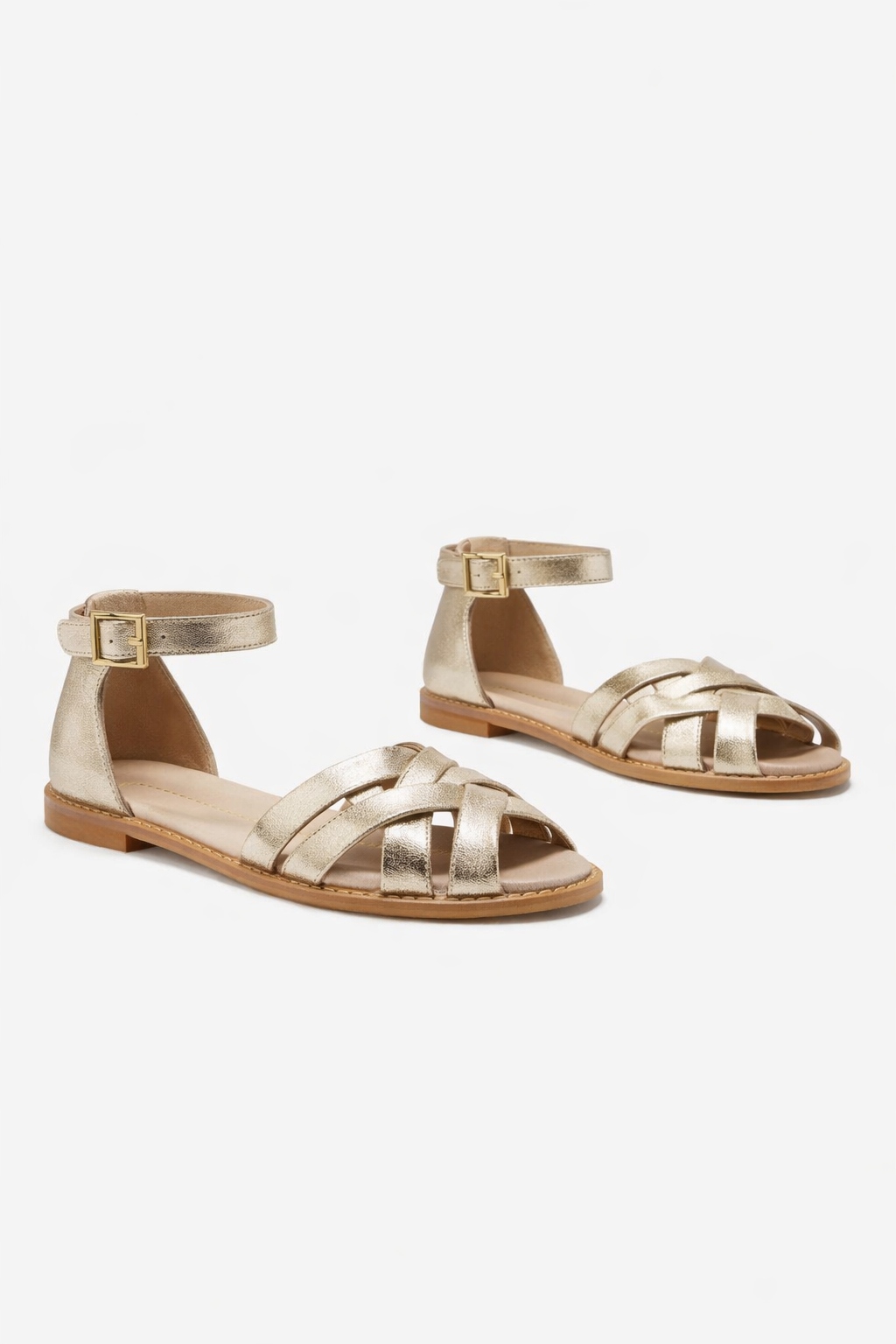 Dámské Kožené Sandály Zlaté Ploché 39 1I4A