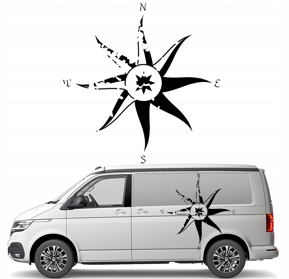 Samolepka Grafika na karavan a karavan Kompas Růže Větrů 90x92
