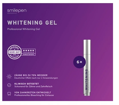 Żel wybielający 5 ml 6szt, Smilepen, aplikatory pędzelek, SwissWhite