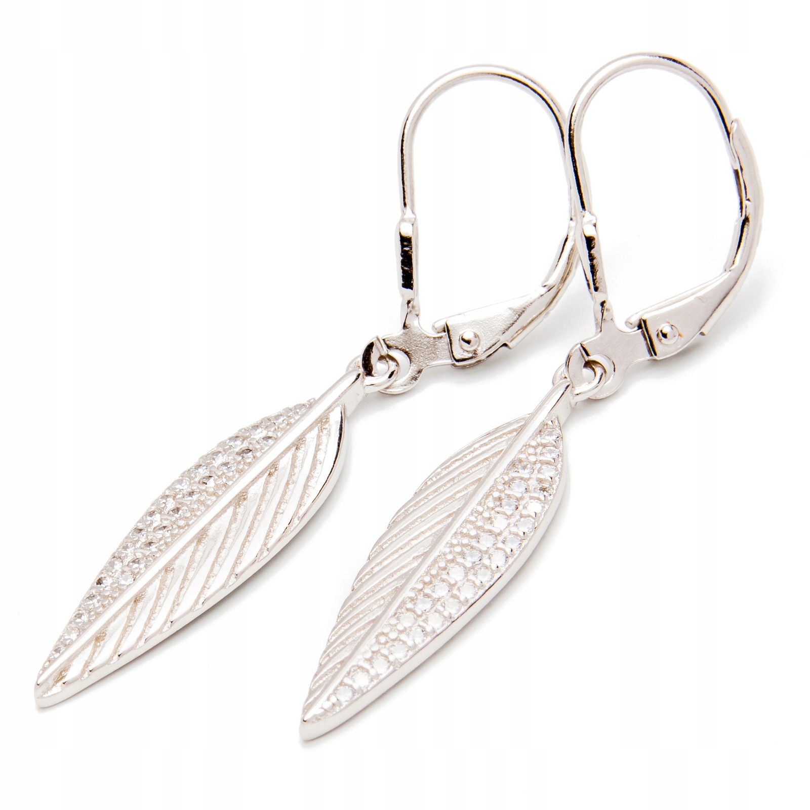 Stříbrné náušnice 925, závěsný lístek, zirkony