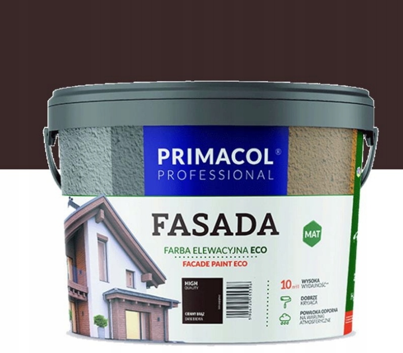 Primacol Fasada Eco Farba Elewacyjna Matowa Ciemny Brąz 9L
