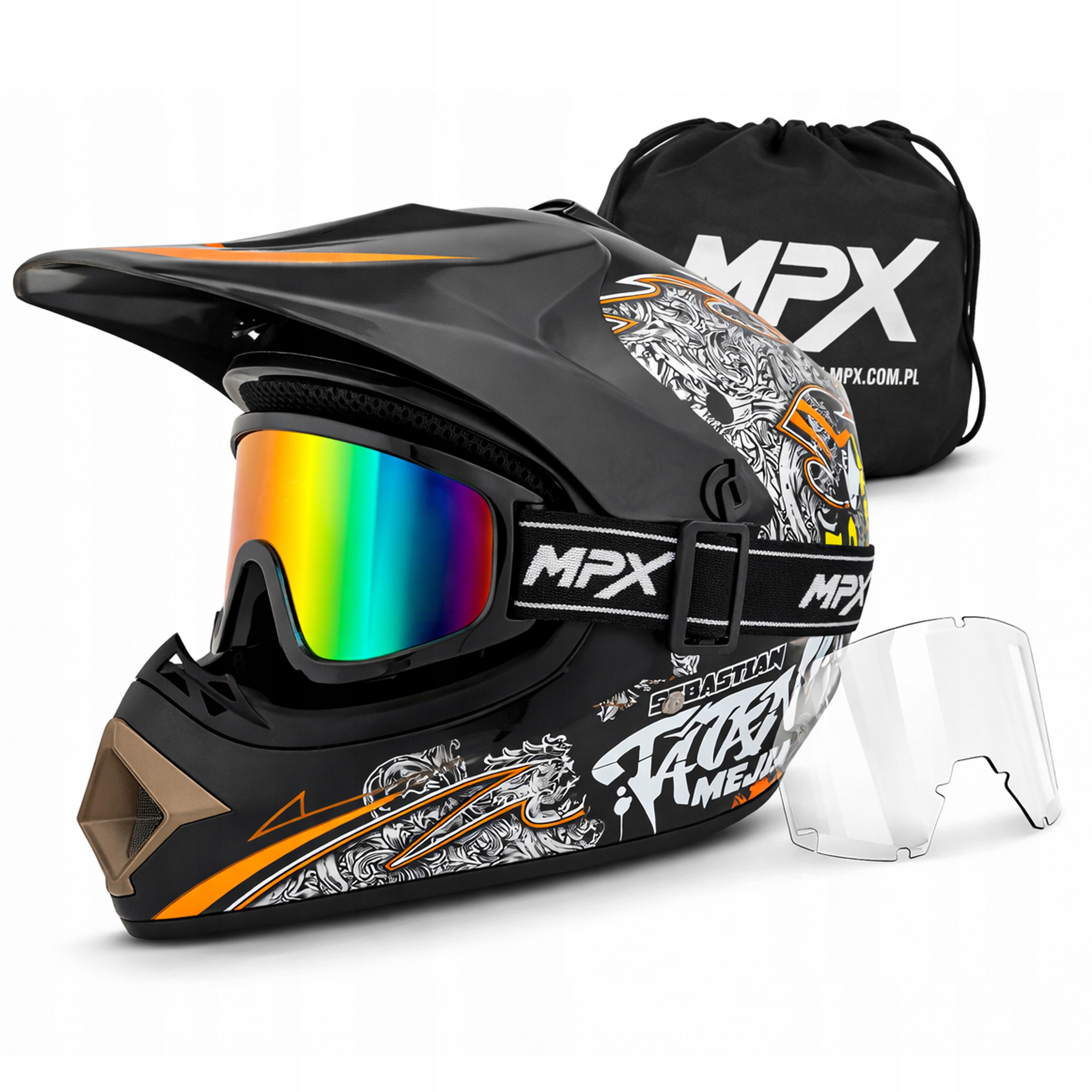 Kask Cross S z Goglami dzieciecy Quad Enduro Bmx Cross Hulajnoga S 53-54 cm