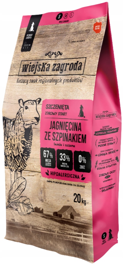 Wiejska Zagroda karma sucha dla szczeniąt jagnięcina ze szpinakiem 20 kg
