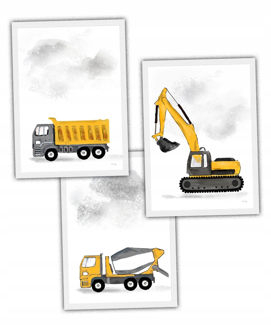 

3 obrazki ramki auta budowlane plakat a4
