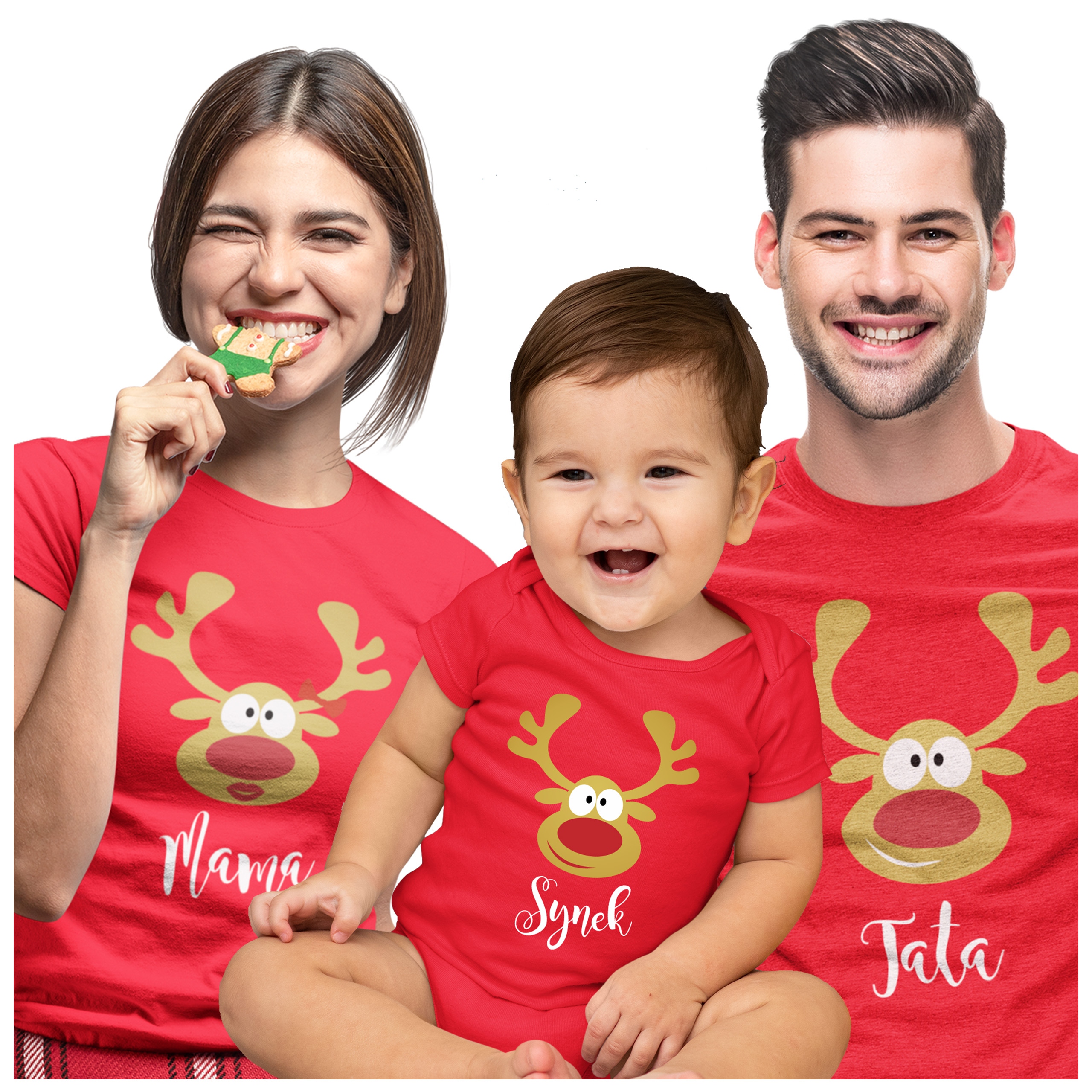 Vánoční Sada: 3 ks Vánočních Triček Pro Rodinu, Komplet S Body