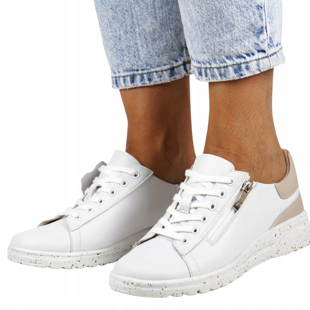 Dámské Kožené Polobotky Sportovní Tenisky Bílá Kůže Lehký Zip 38